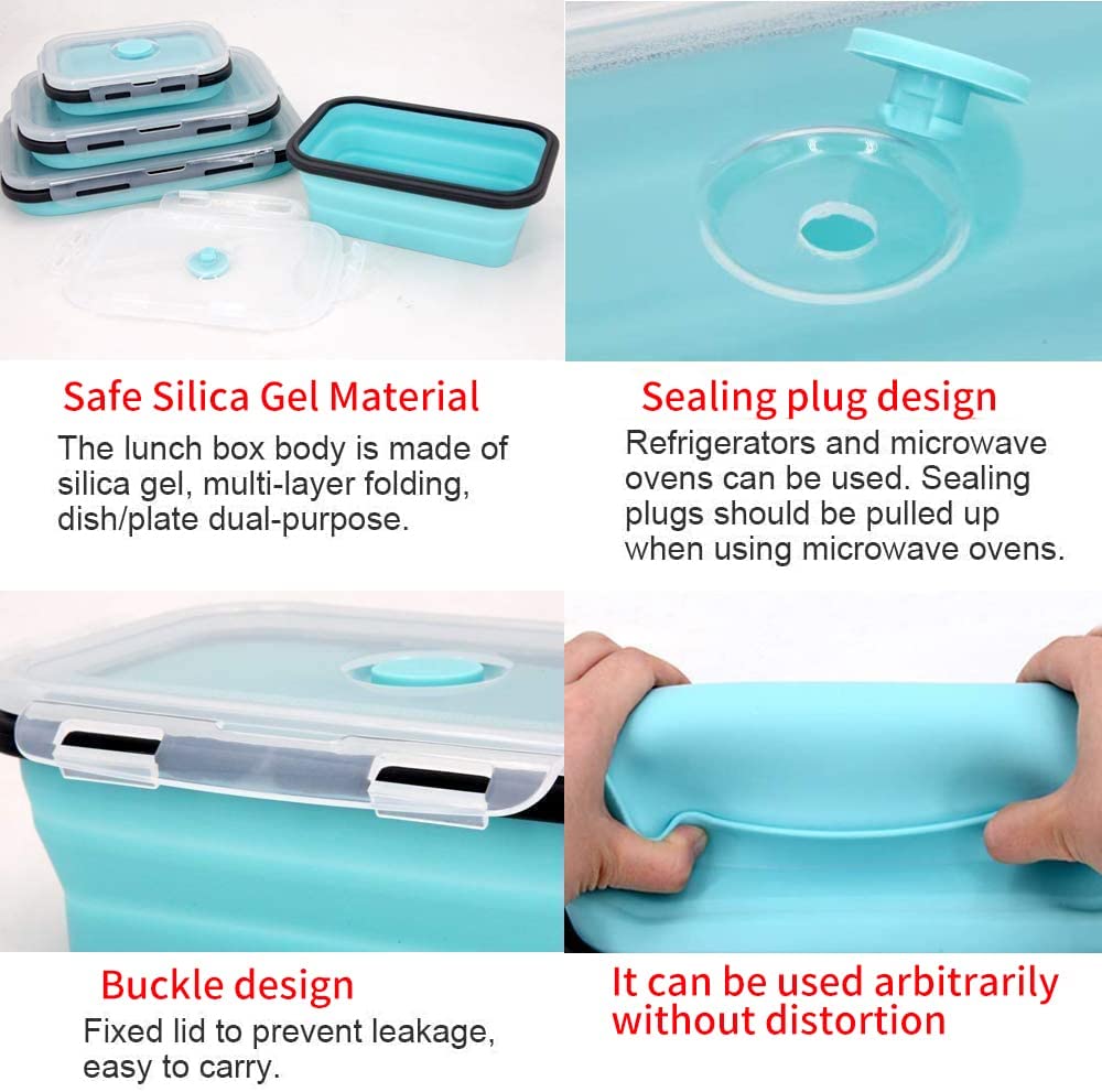 Outdoor square receptacle sealed fresh-keeping convenient foldable silicone lunch box