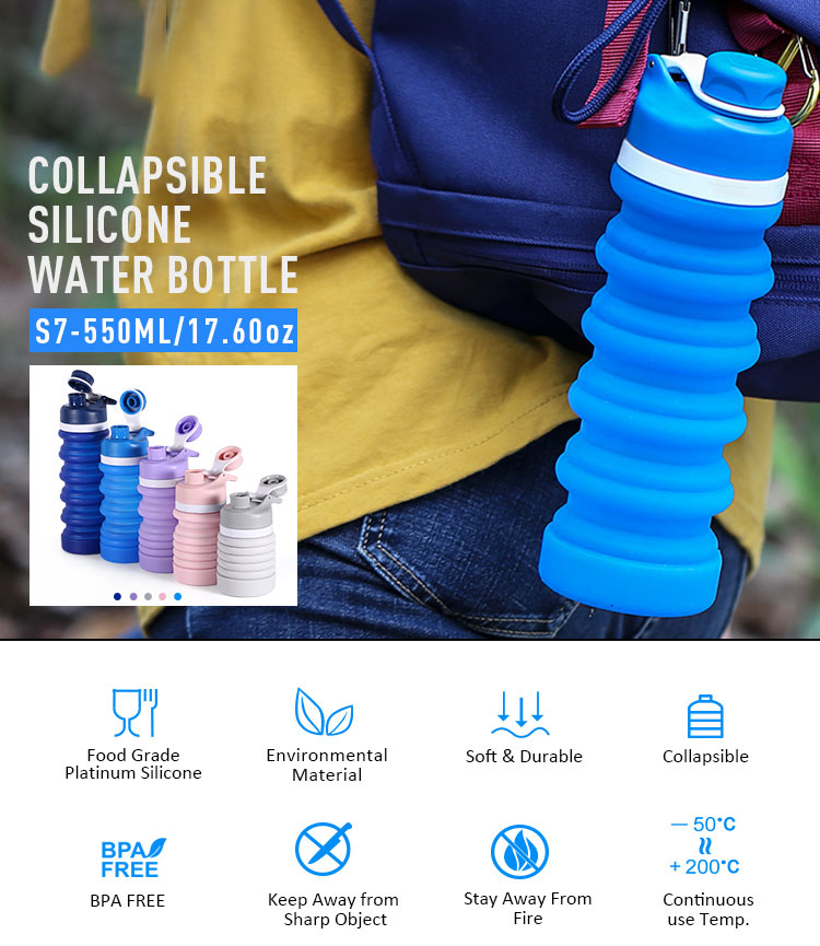 Customized Logo Silicone Collapsible Outdoor Water Bottle