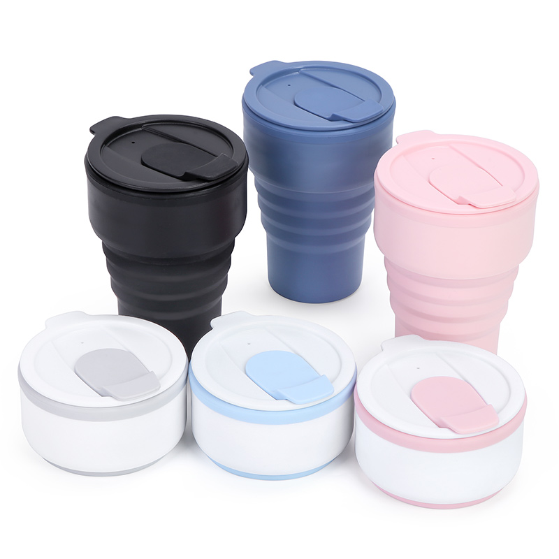 375ML Leak Proof Collapsible Reusable Silicone Coffee Cup With Lids