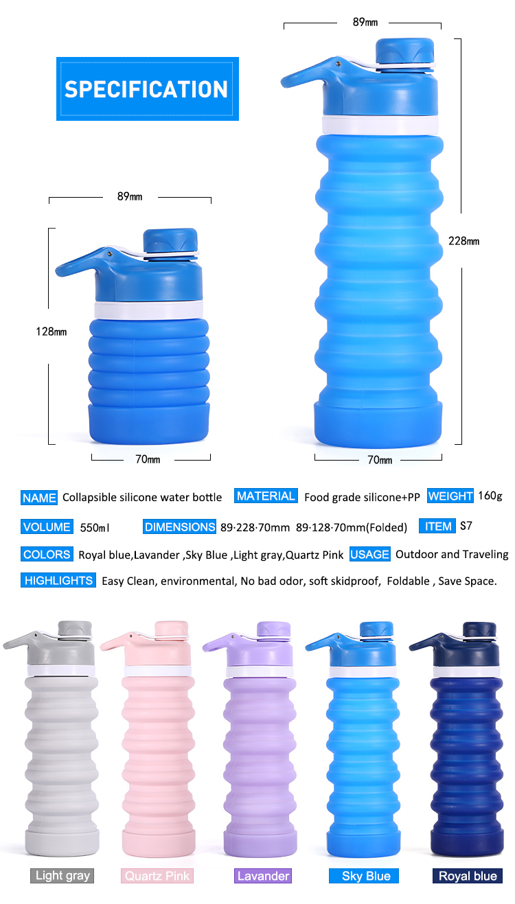 Customized Logo Silicone Collapsible sport Water Bottle