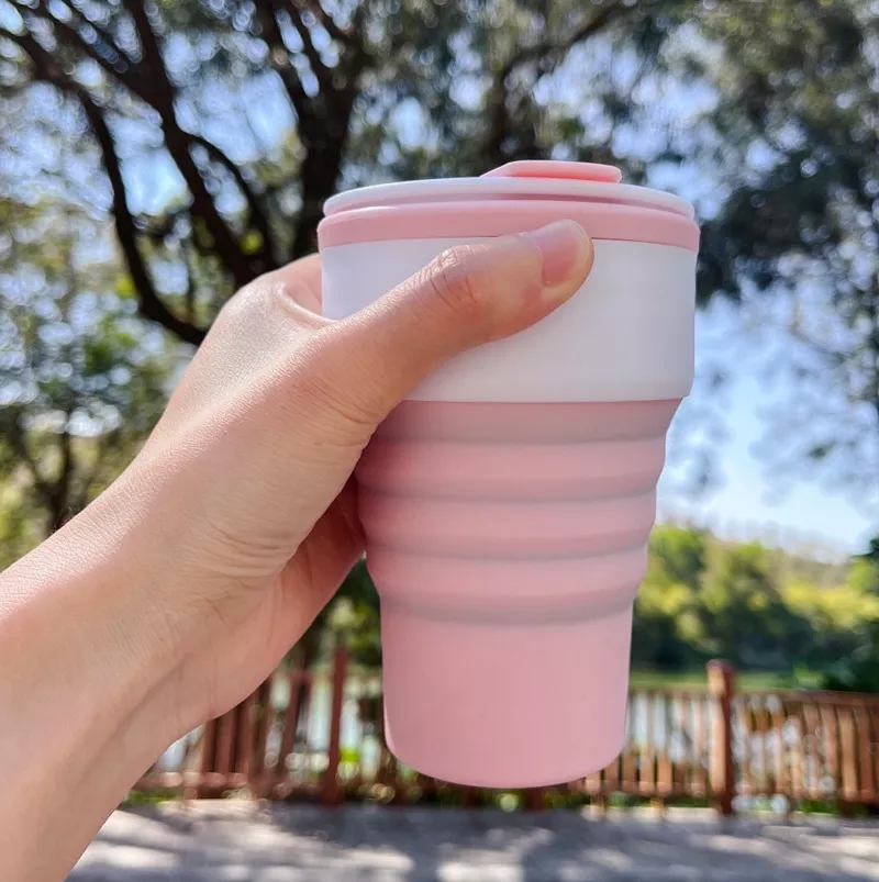 silicone collapsible outdoor coffee cup with lid