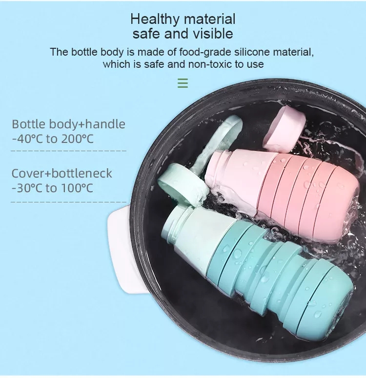 food grade silicone collapsible drinking water bottle