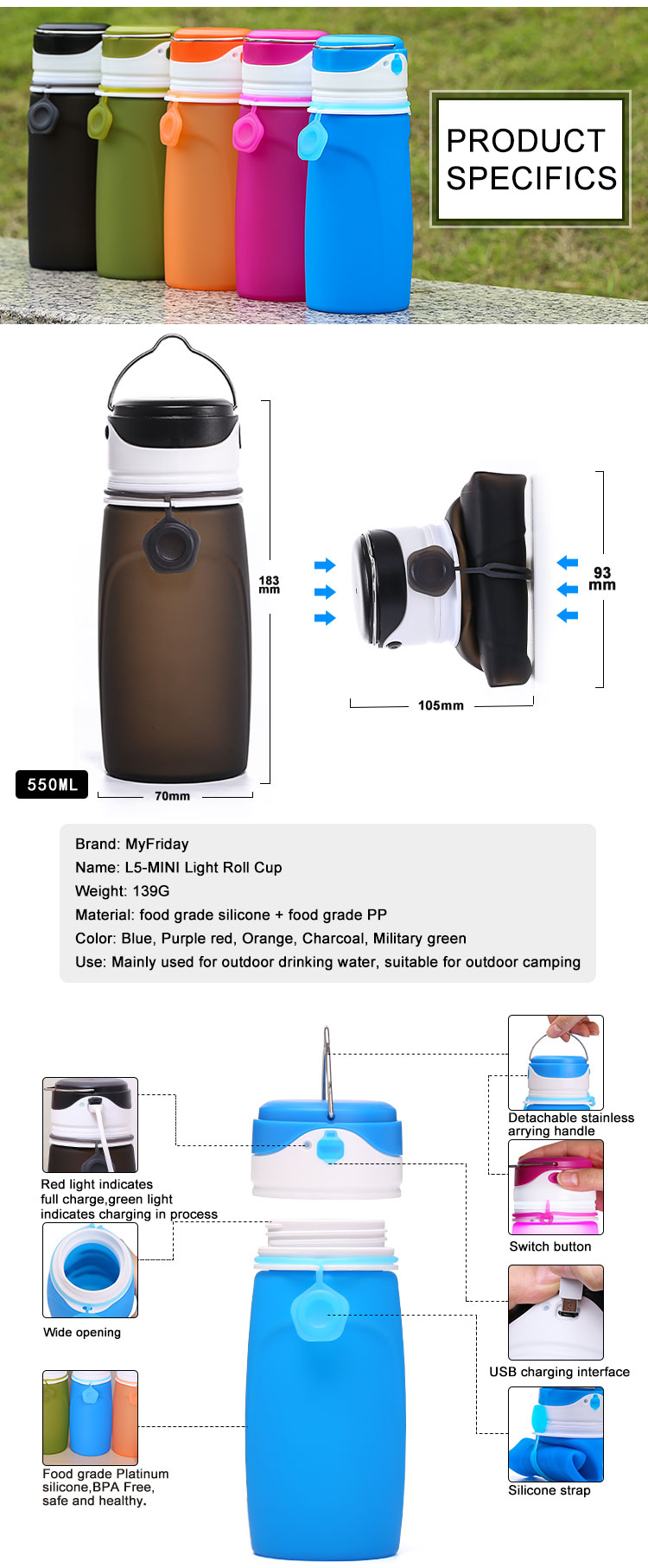 LED camping bottle