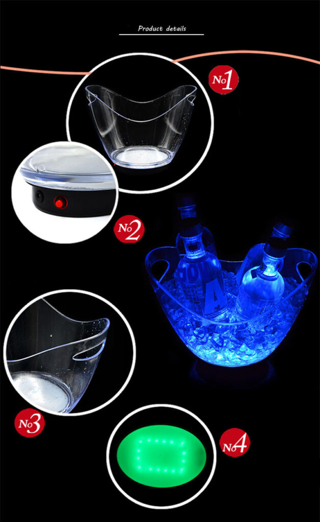 LED Ice Cooler Bucket USB Charging Champagne Bar Beer Wine Drinks Box
