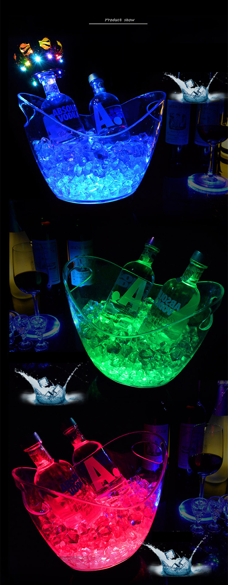 COLOUR CHANGING LED ICE BUCKET CHAMPAGNE WINE DRINK COOLER RETRO PARTY BAR XMAS