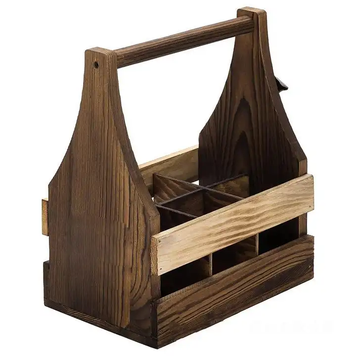 Wooden Beer Basket Wooden Double Row Six-pack Beer Basket with a Lift for Indoor and Outdoor Storage