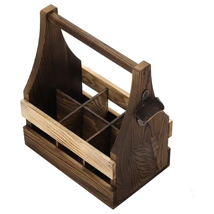 Portable wooden beer/wine carrier bottle caddy with opener bar drink holders